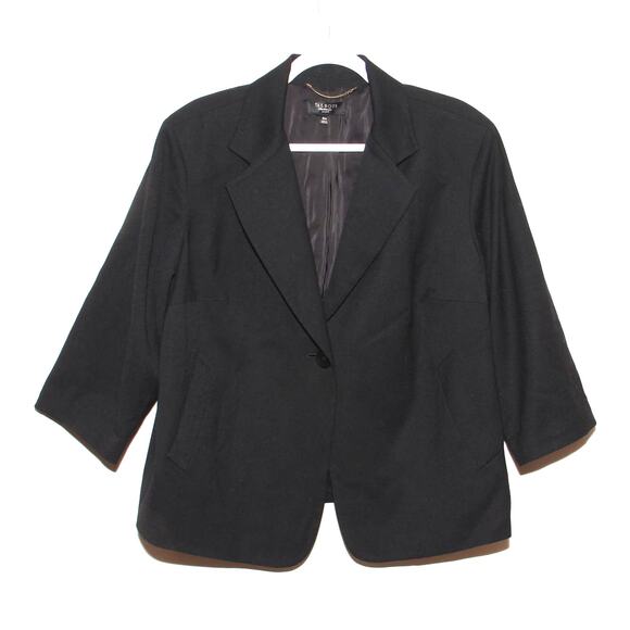 Talbots Woman Wool Blend Blazer Jacket Size 16W Black - Picture 1 of 6